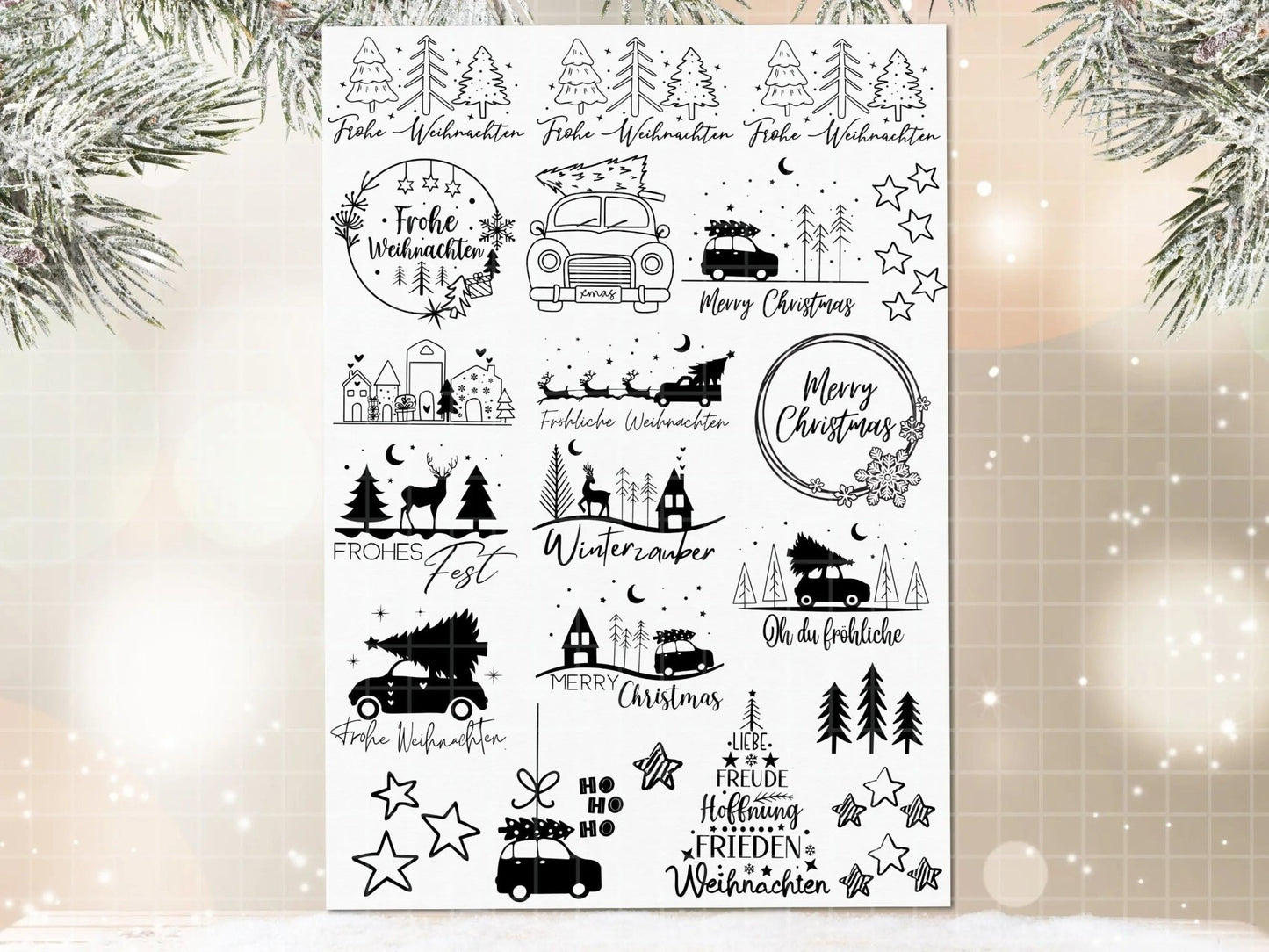 Stumpenkerzen Weihnachten PDF Vorlage - Kerzentattoo Kerzensticker - Weihnachtszauber - Adventskerzen - Winterlicht - Große Kerzen gestalten - EmidaDesign