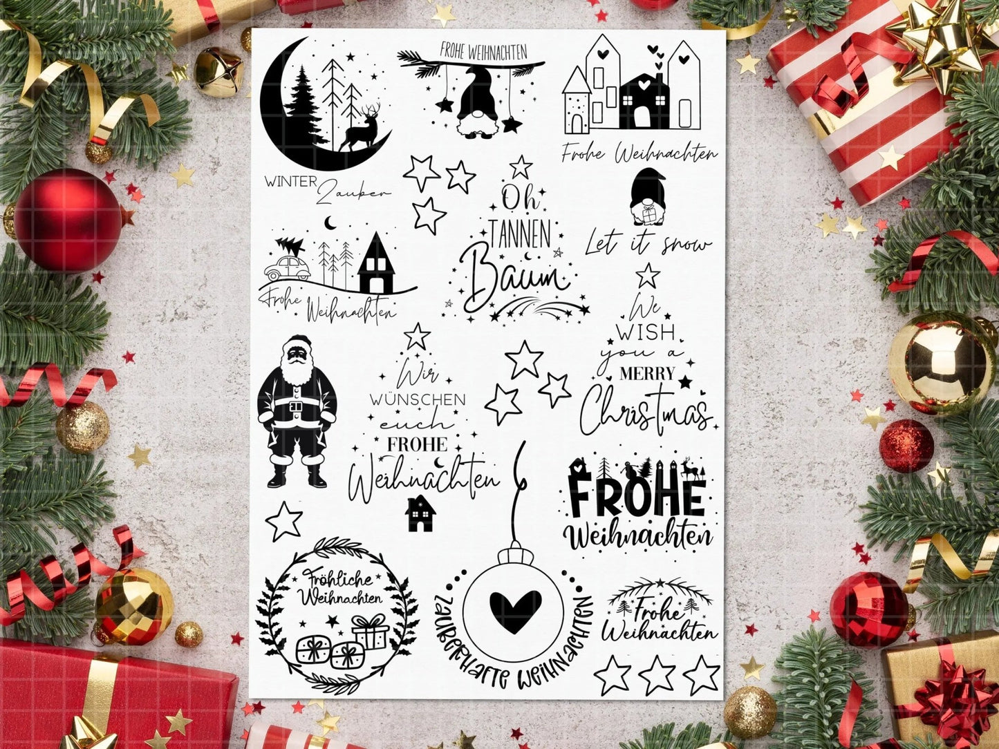 Stumpenkerzen Weihnachten PDF Vorlage - Kerzentattoo Kerzensticker - Weihnachtszauber - Adventskerzen - Winterlicht - Große Kerzen gestalten - EmidaDesign