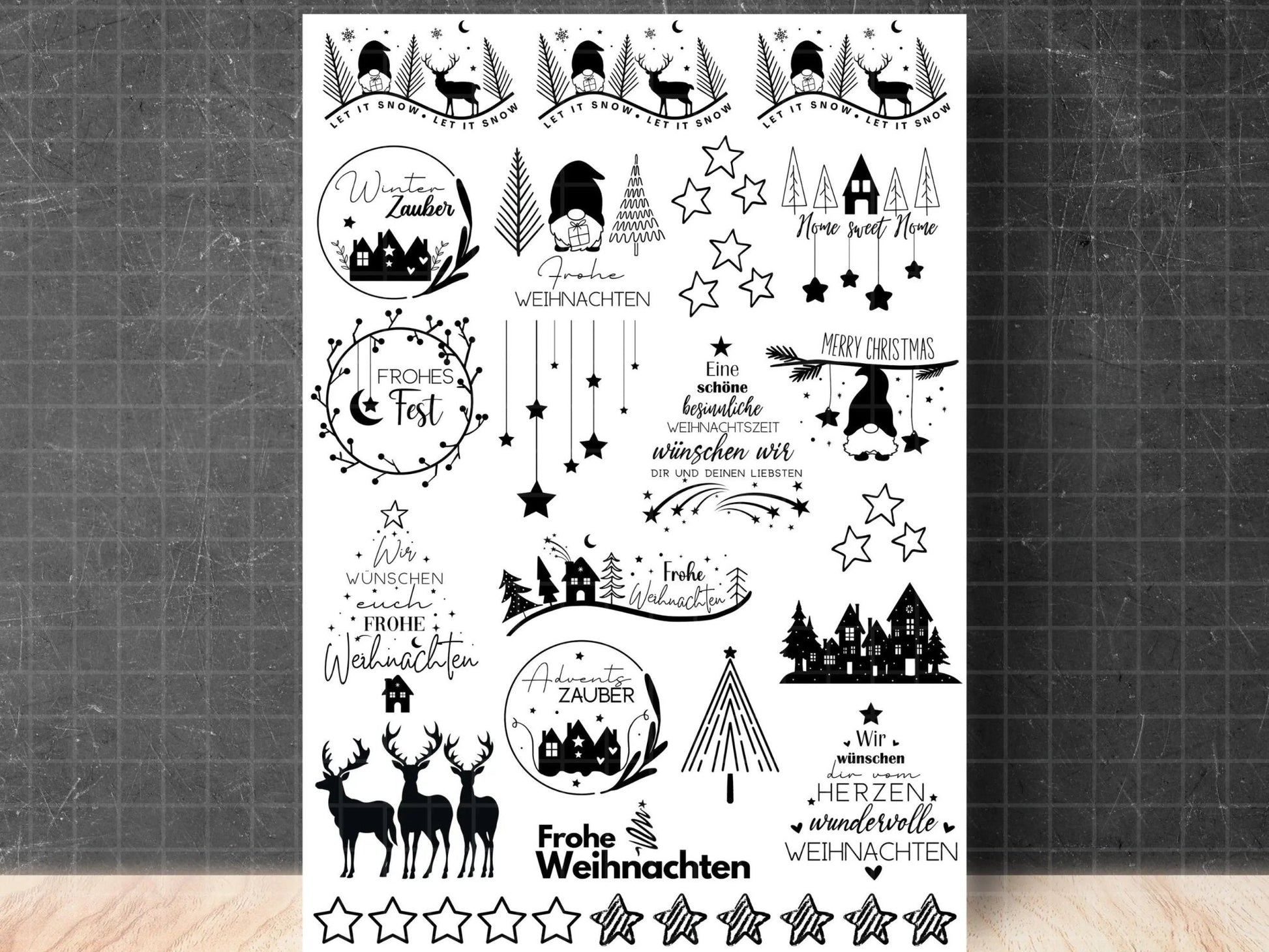 Stumpenkerzen Weihnachten PDF Vorlage - Kerzentattoo Kerzensticker - Weihnachtszauber - Adventskerzen - Winterlicht - Große Kerzen gestalten - EmidaDesign