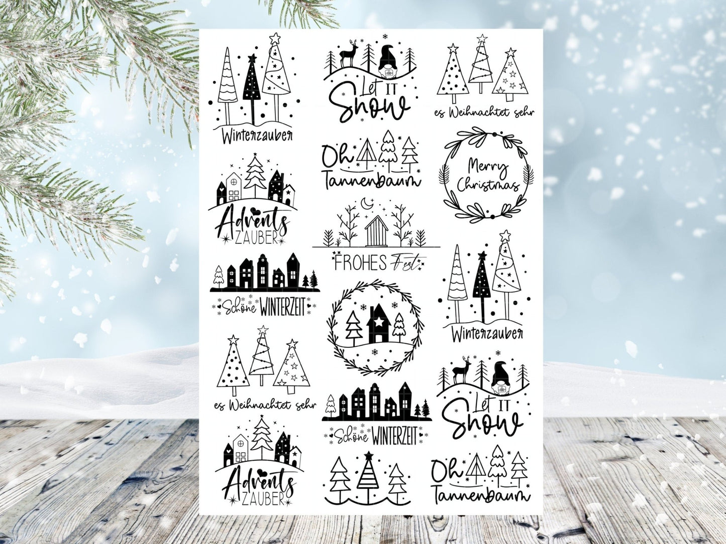 Stumpenkerzen Weihnachten PDF Vorlage - Kerzentattoo Kerzensticker - Weihnachtszauber - Adventskerzen - Winterlicht - Große Kerzen gestalten - EmidaDesign