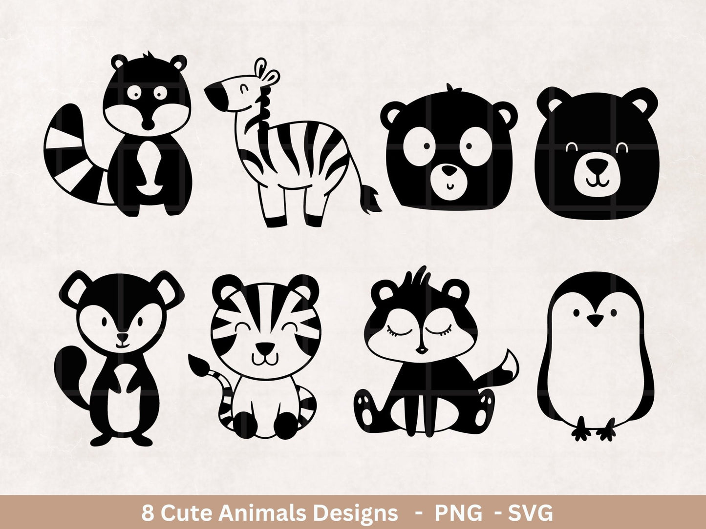 Süße Tiere Plotterdatei - Bär Silhouette - Tiger Clipart - Vinyl Laser Cut Tiere - Zebra svg - Pinguin svg - Baby Tiere - Cricut - EmidaDesign