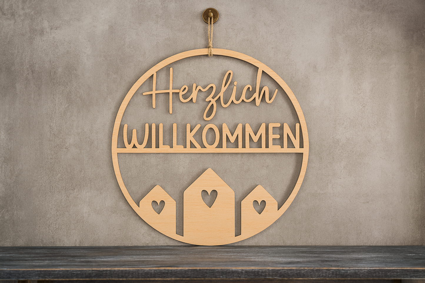 Laserdatei Türkranz Herzlich Willkommen -  Türschild SVG - Türring Schnittdatei - Plotterdatei Herzlich Willkommen - Laser Cut Haus