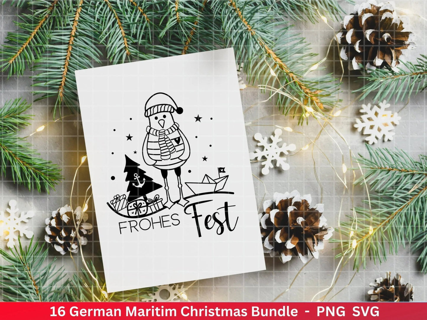 Weihnachten Maritim Plotterdatei Svg Png - Plotterdatei Möwe - Schriftzüge Weihnachten deutsch - Nordlicht Silhouette Cricut Download - EmidaDesign