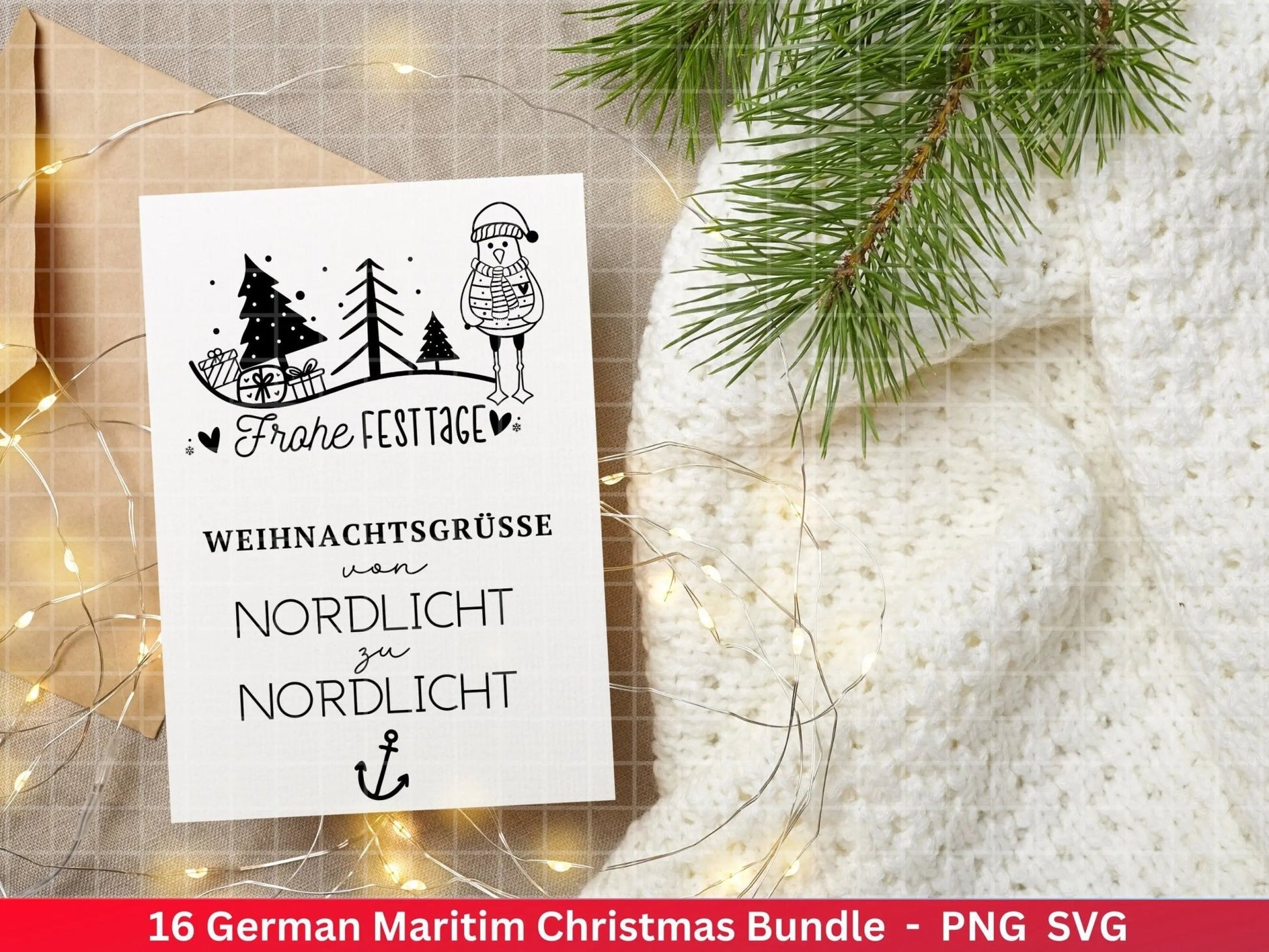 Weihnachten Maritim Plotterdatei Svg Png - Plotterdatei Möwe - Schriftzüge Weihnachten deutsch - Nordlicht Silhouette Cricut Download - EmidaDesign