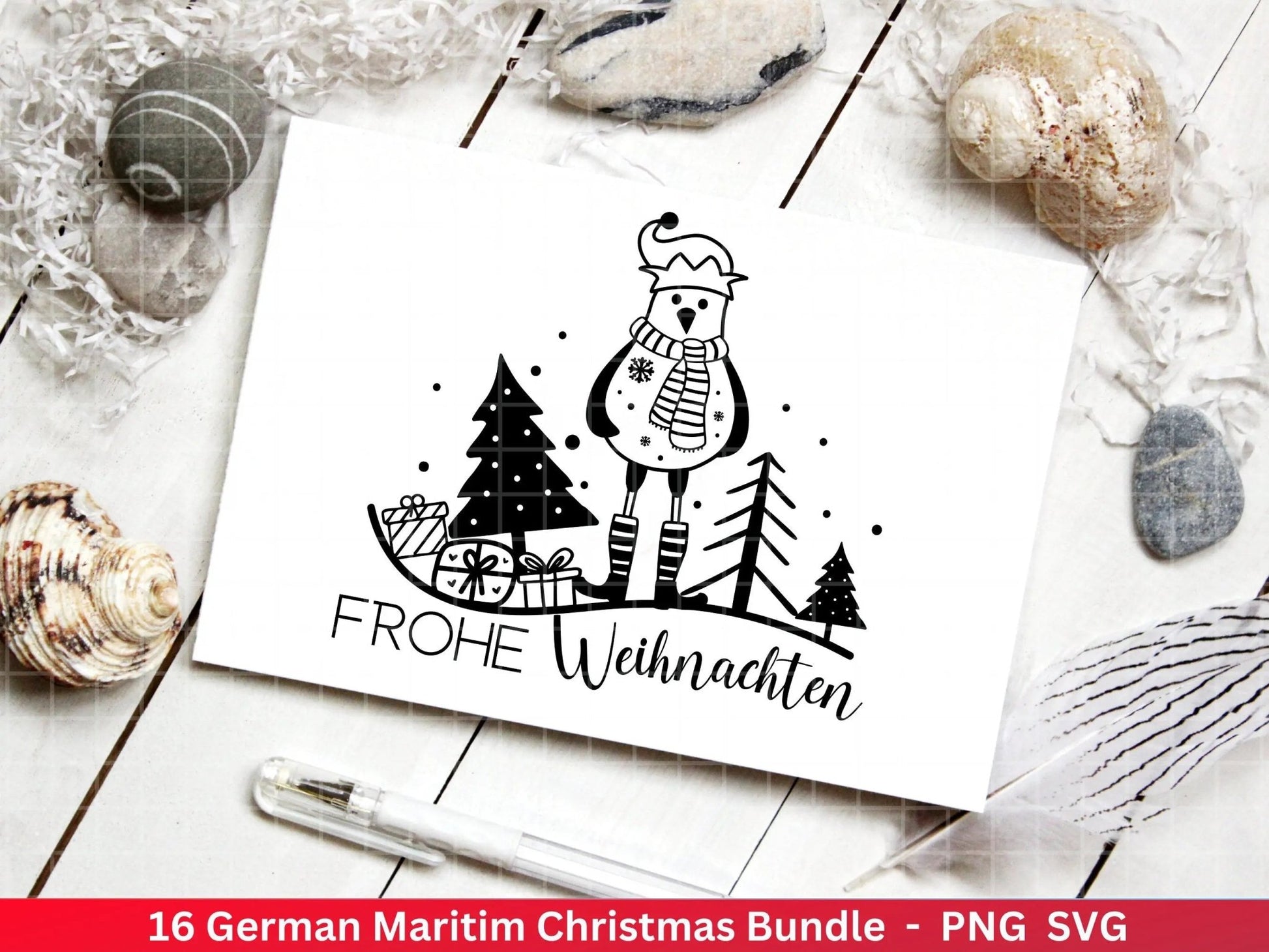 Weihnachten Maritim Plotterdatei Svg Png - Plotterdatei Möwe - Schriftzüge Weihnachten deutsch - Nordlicht Silhouette Cricut Download - EmidaDesign