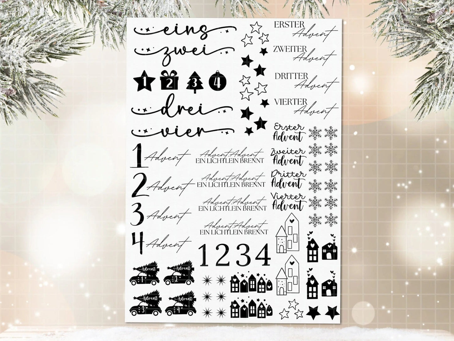 Weihnachten PDF Vorlage - Adventskerzen Tattoo Vorlage - Kerzen selbst gestalten - Kerzensticker Weihnachtszeit - Weihnachtskerze - Advent - EmidaDesign