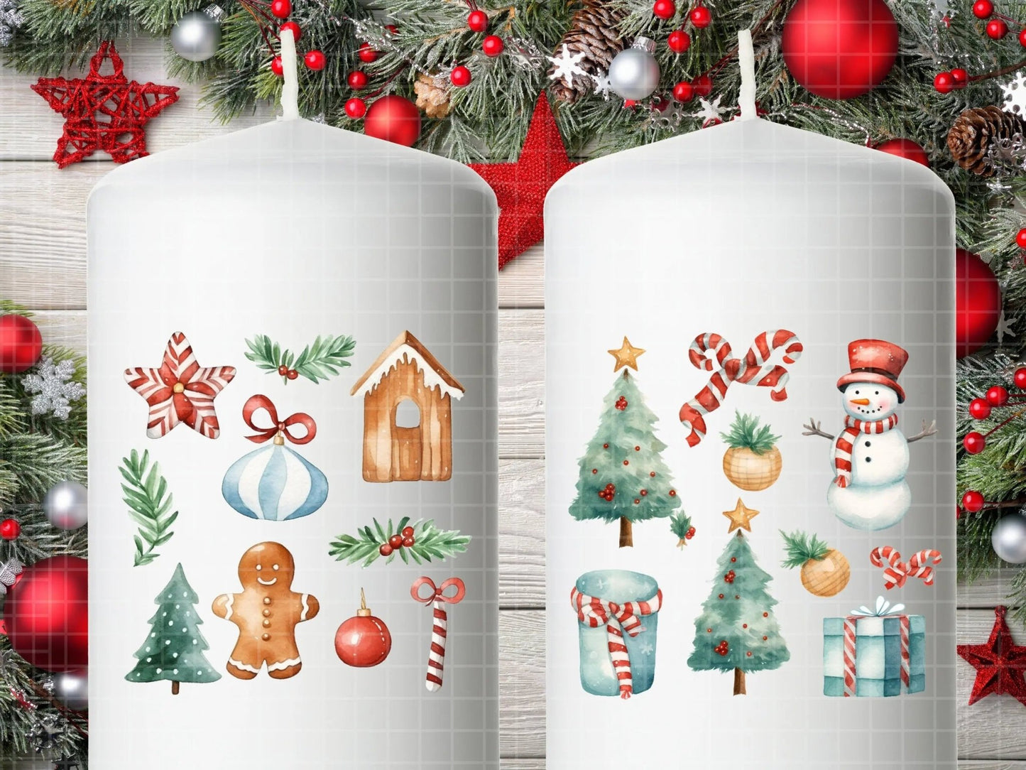 Weihnachten PDF Vorlage - Kerzen Tattoo Vorlage - Kerzen selbst gestalten - Kerzensticker Weihnachtszeit - Winterlicht Adventskerzen Deko - EmidaDesign