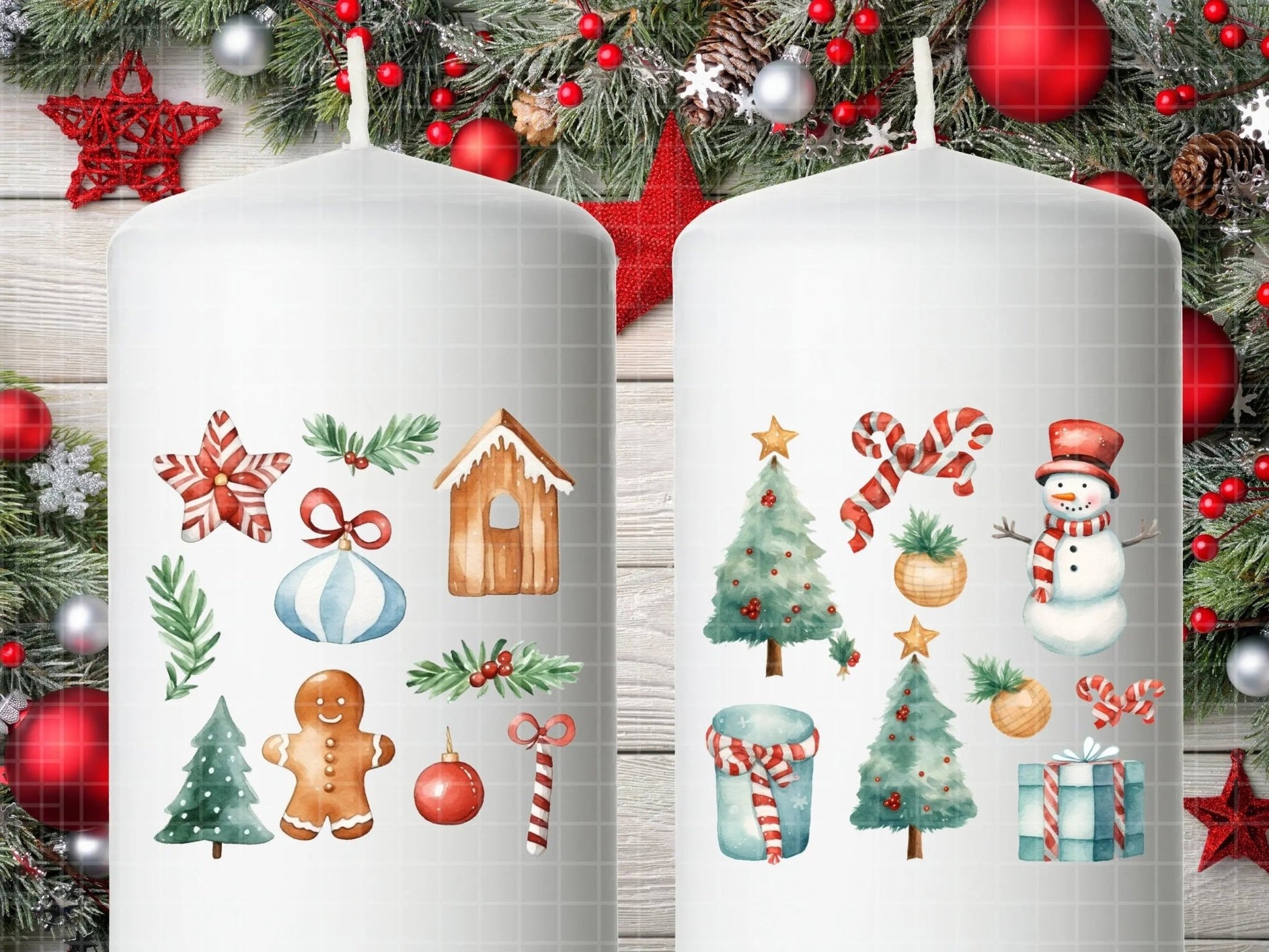 Weihnachten PDF Vorlage - Kerzen Tattoo Vorlage - Kerzen selbst gestalten - Kerzensticker Weihnachtszeit - Winterlicht Adventskerzen Deko - EmidaDesign