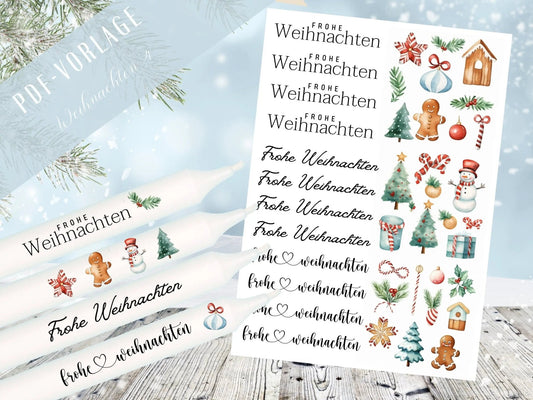 Weihnachten PDF Vorlage - Kerzen Tattoo Vorlage - Kerzen selbst gestalten - Kerzensticker Weihnachtszeit - Winterlicht Adventskerzen Deko - EmidaDesign