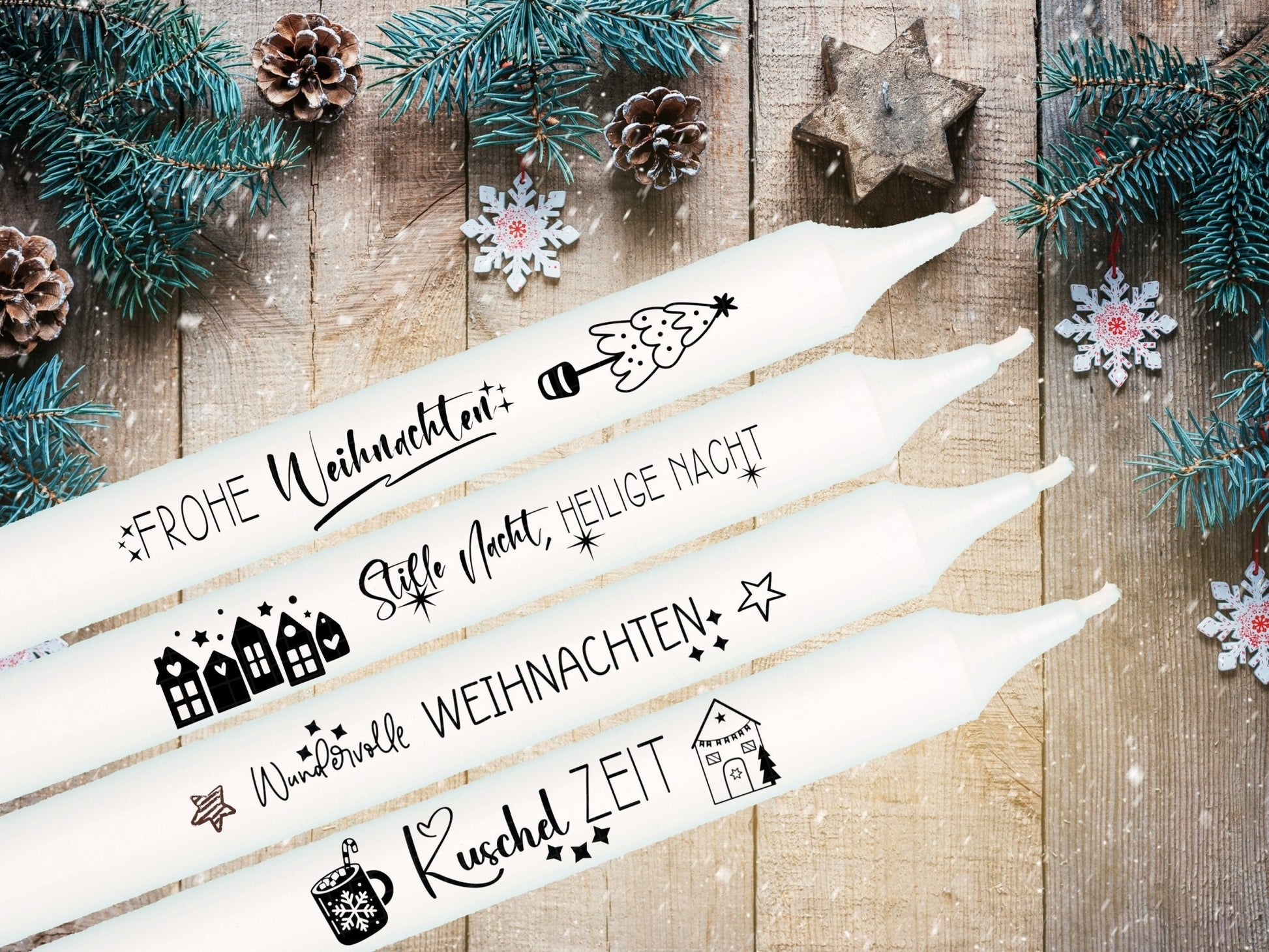 Weihnachten PDF Vorlage - Kerzen Tattoo Vorlage - Kerzen selbst gestalten - Kerzensticker Weihnachtszeit - Winterlicht Adventskerzen Deko - EmidaDesign