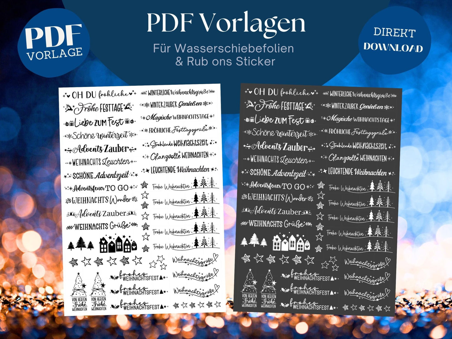 Weihnachten PDF Vorlage - Kerzen Tattoo Vorlage - Kerzen selbst gestalten - Kerzensticker Weihnachtszeit - Winterlicht Adventskerzen Deko - EmidaDesign