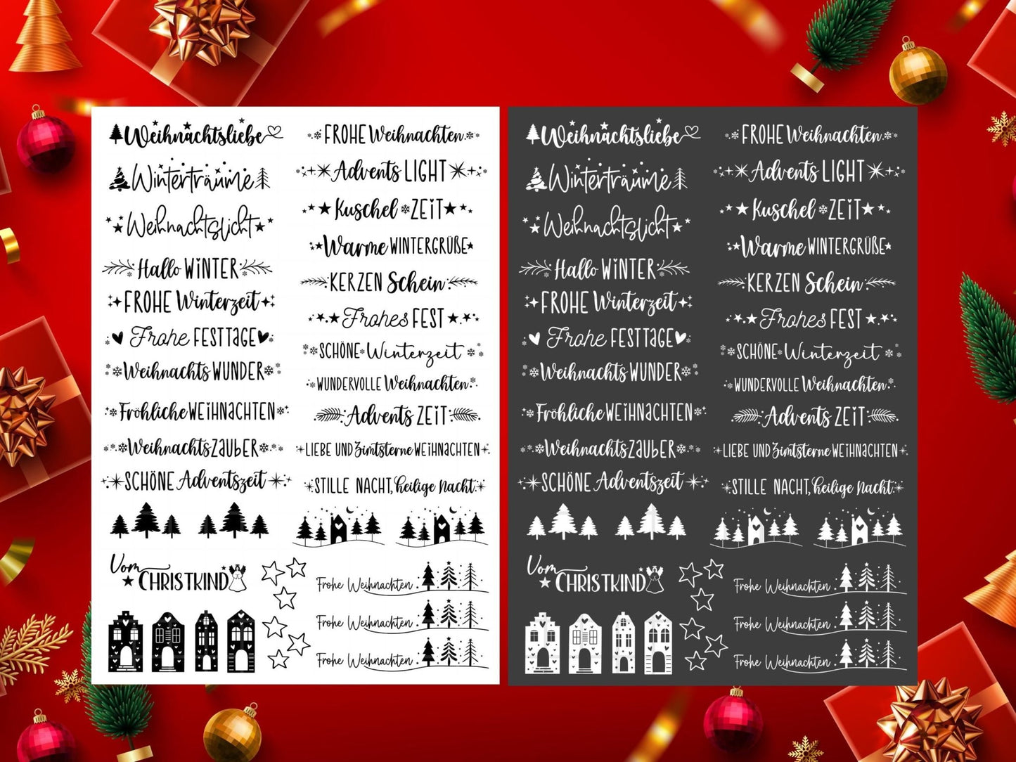 Weihnachten PDF Vorlage - Kerzentattoo Vorlage - Kerzen selbst gestalten - Kerzensticker Weihnachtszeit - Winterlicht - Rub ons Sticker - EmidaDesign