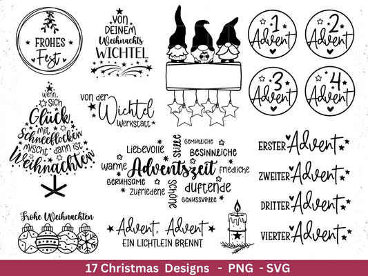 Weihnachten Plotterdatei Svg Png - Plotterdatei Advent - Schriftzüge Weihnachten deutsch - Silhouette Cricut - Adventszahlen svg - Wichtel - EmidaDesign