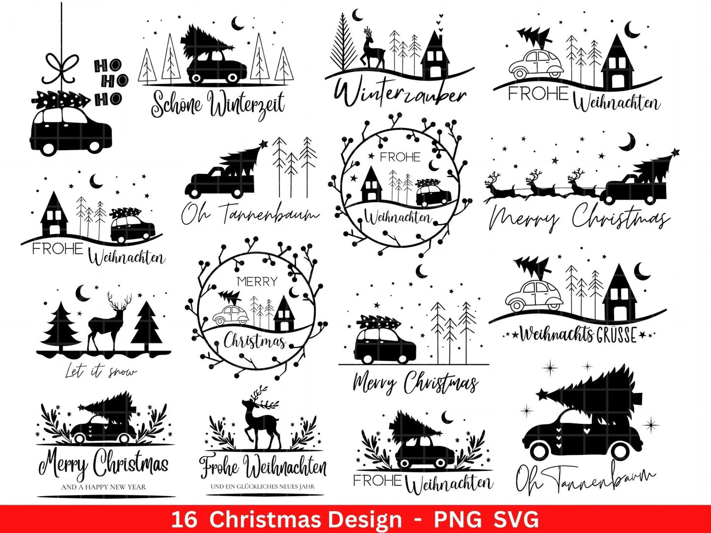 Weihnachten Plotterdatei Svg Png - Plotterdatei Advent - Schriftzüge Weihnachten deutsch - Silhouette Cricut Download - Weihnachtshäuser - EmidaDesign