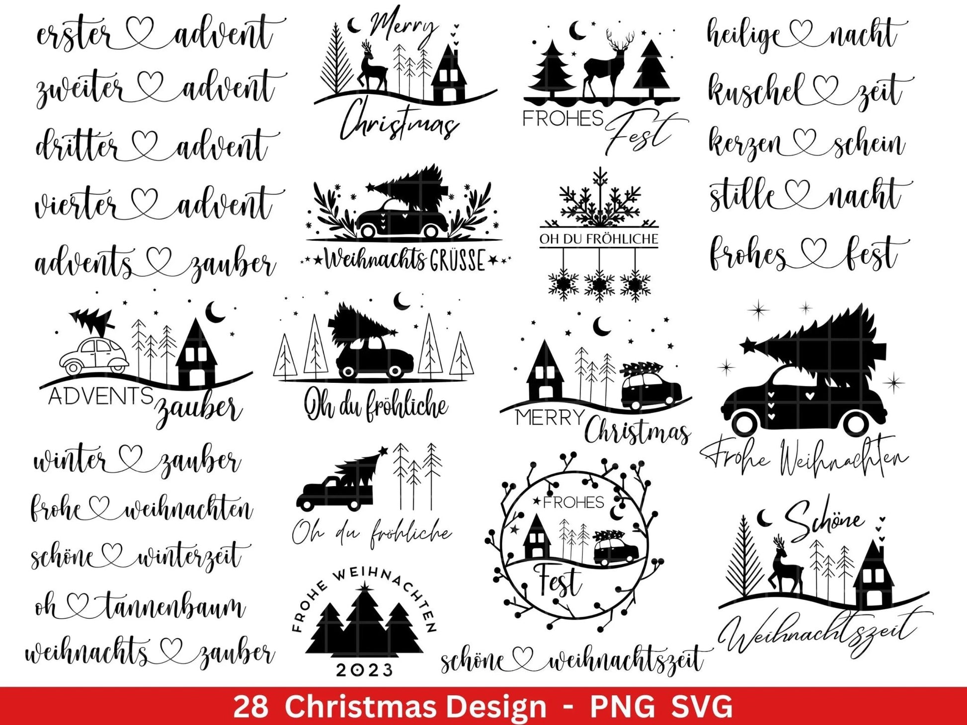 Weihnachten Plotterdatei Svg Png - Plotterdatei Advent - Schriftzüge Weihnachten deutsch - Silhouette Cricut Download - Weihnachtshäuser - EmidaDesign