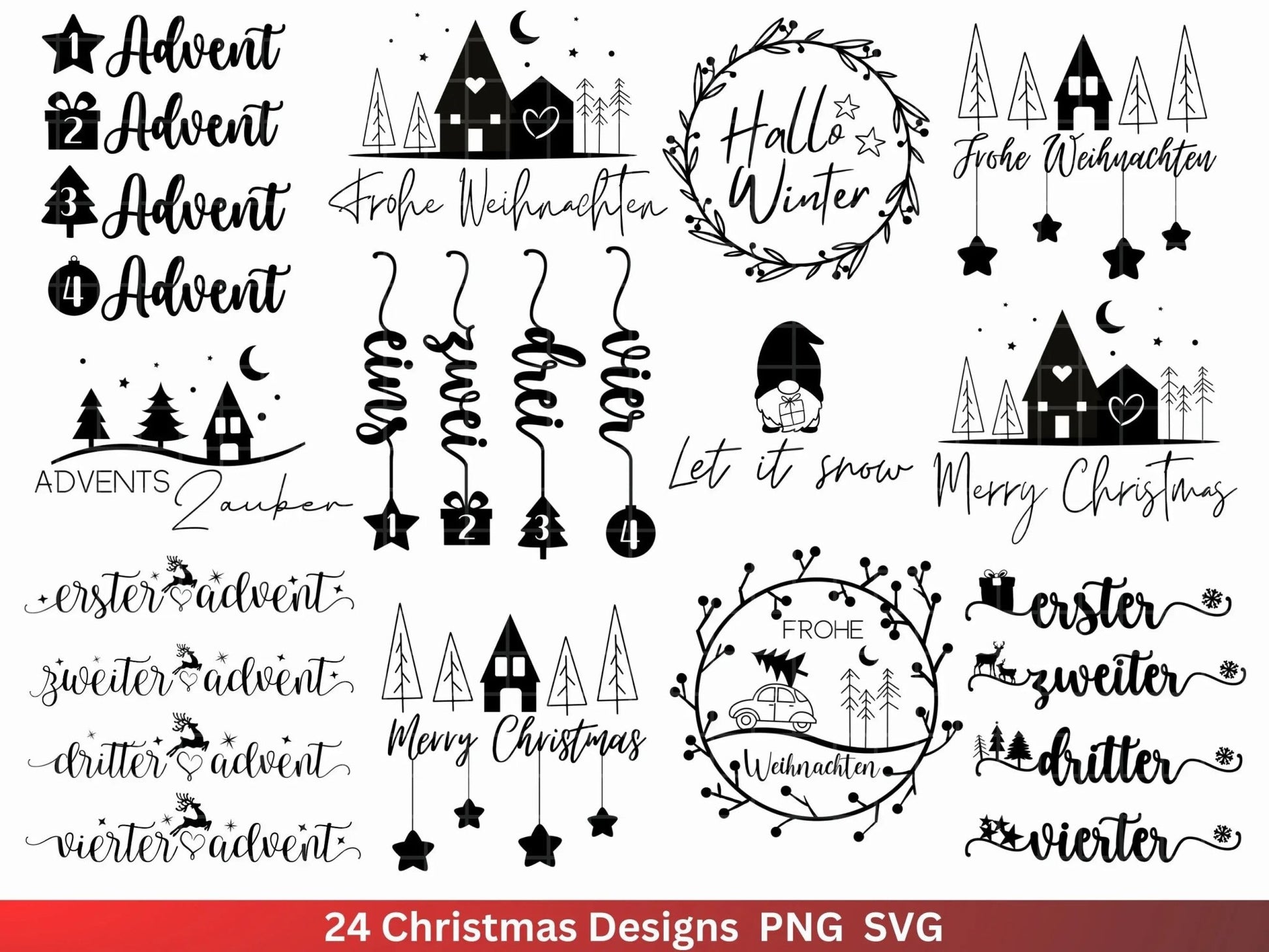 Weihnachten Plotterdatei Svg Png - Plotterdatei Advent - Schriftzüge Weihnachten deutsch - Silhouette Cricut Download - Weihnachtshäuser - EmidaDesign