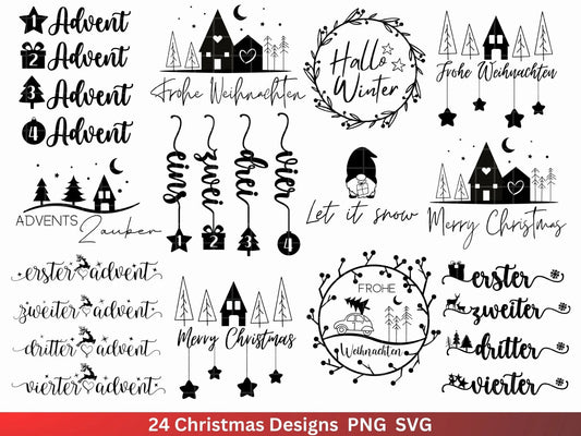 Weihnachten Plotterdatei Svg Png - Plotterdatei Advent - Schriftzüge Weihnachten deutsch - Silhouette Cricut Download - Weihnachtshäuser - EmidaDesign