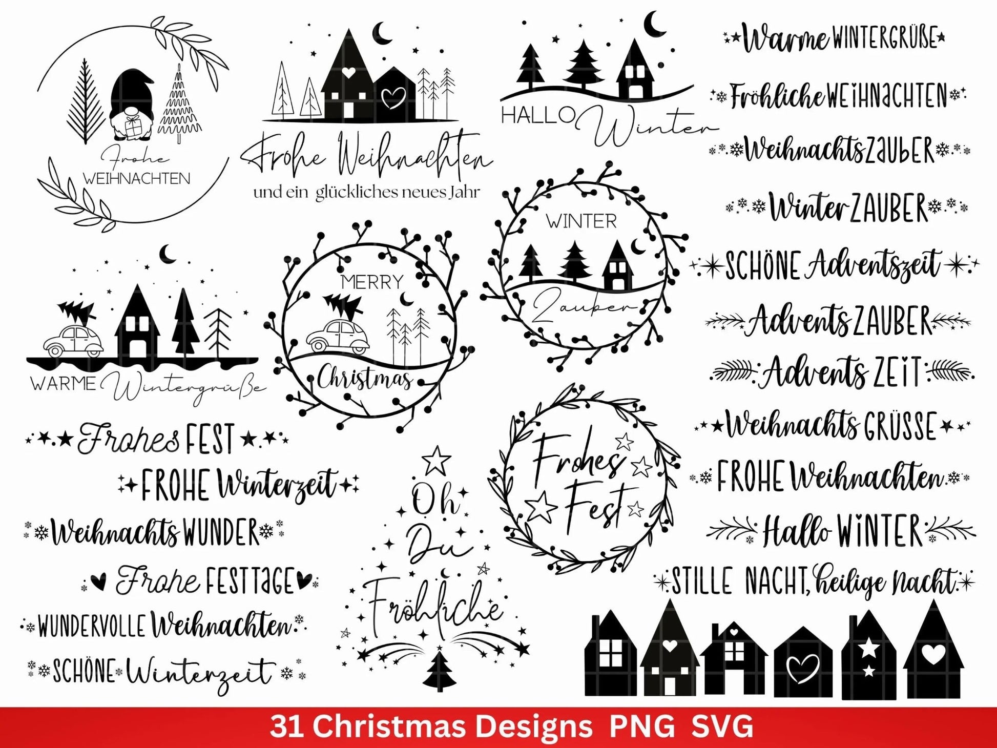 Weihnachten Plotterdatei Svg Png - Plotterdatei Advent - Schriftzüge Weihnachten deutsch - Silhouette Cricut Download - Weihnachtshäuser - EmidaDesign