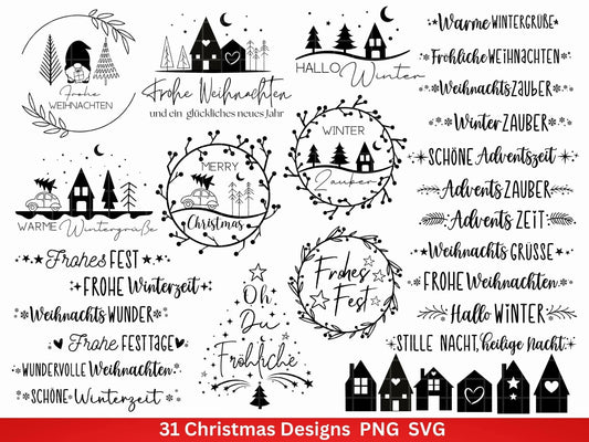 Weihnachten Plotterdatei Svg Png - Plotterdatei Advent - Schriftzüge Weihnachten deutsch - Silhouette Cricut Download - Weihnachtshäuser - EmidaDesign