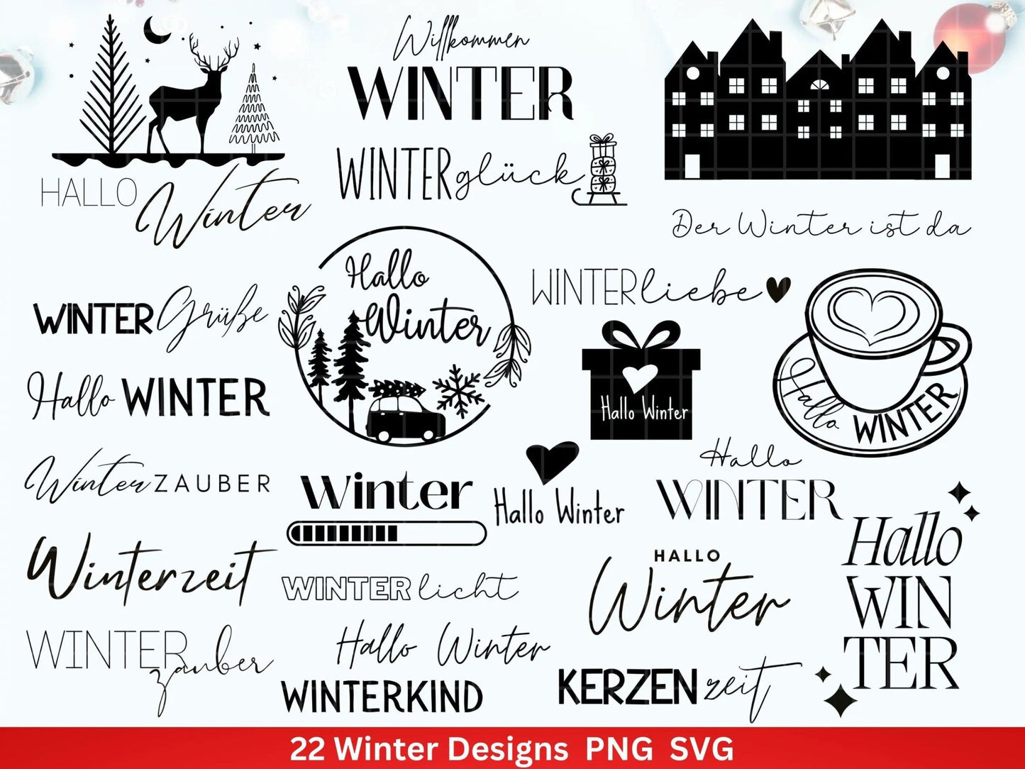 Weihnachten Plotterdatei Svg Png - Plotterdatei Hallo Winter - Schriftzüge Weihnachten deutsch - Silhouette Cricut Download - Weihnachten - EmidaDesign