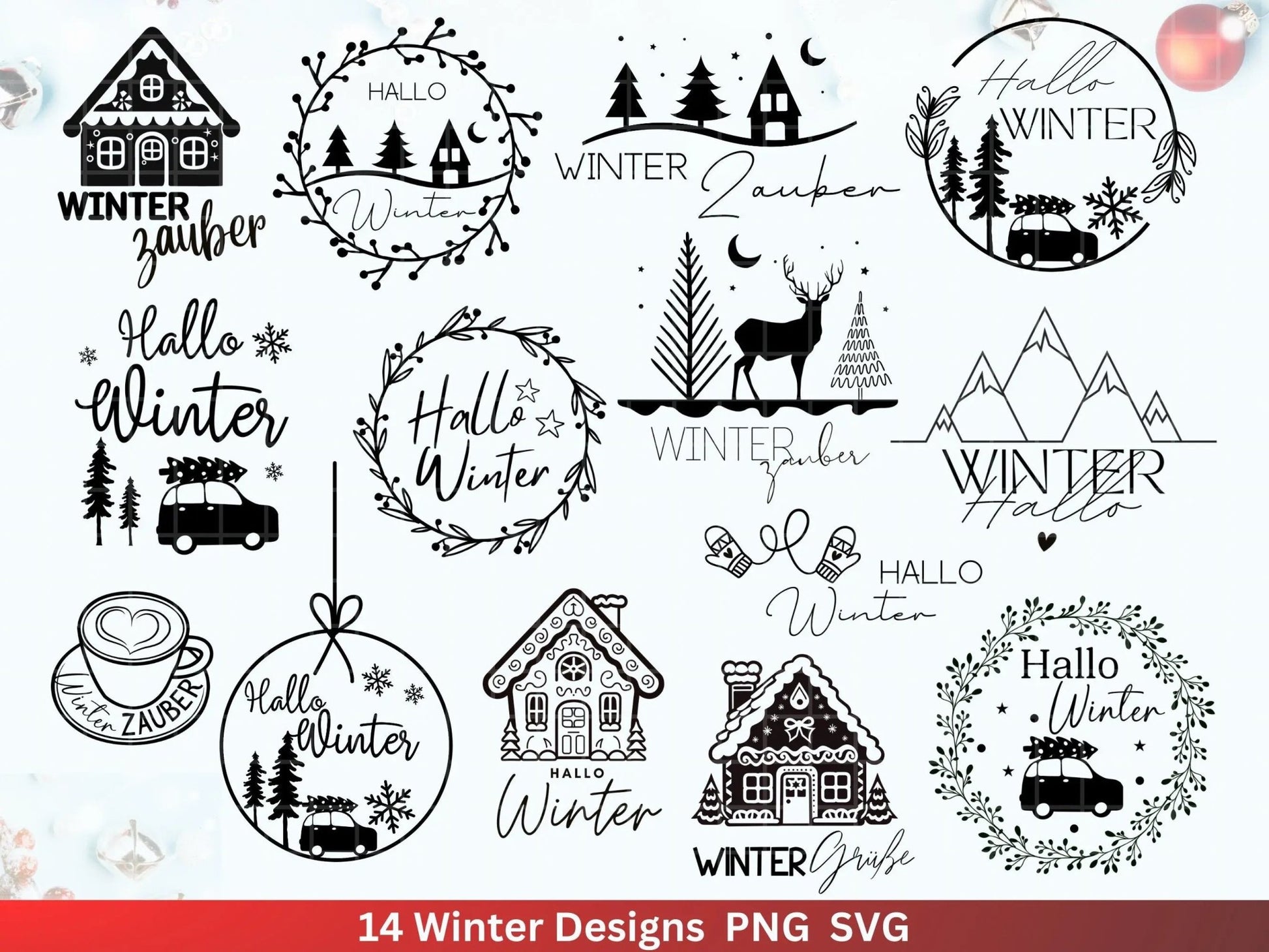 Weihnachten Plotterdatei Svg Png - Plotterdatei Hallo Winter - Schriftzüge Weihnachten deutsch - Silhouette Cricut Download - Weihnachten - EmidaDesign