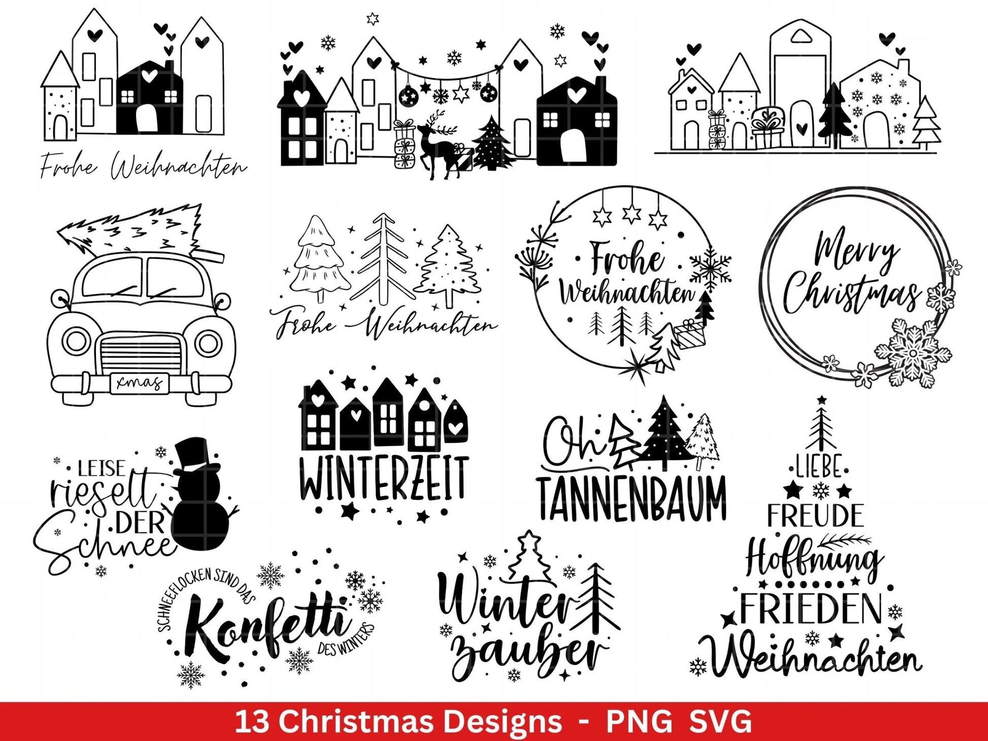 Weihnachten Plotterdatei Svg Png - Plotterdatei Home - Schriftzüge Weihnachten deutsch - Silhouette Cricut Download - Weihnachtshäuser - EmidaDesign