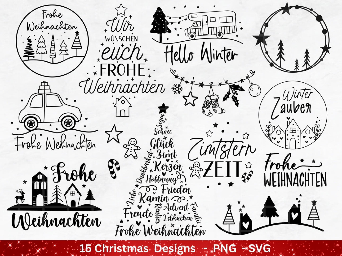 Weihnachten Plotterdatei Svg Png - Plotterdatei Home - Schriftzüge Weihnachten deutsch - Silhouette Cricut Download - Weihnachtshäuser - EmidaDesign