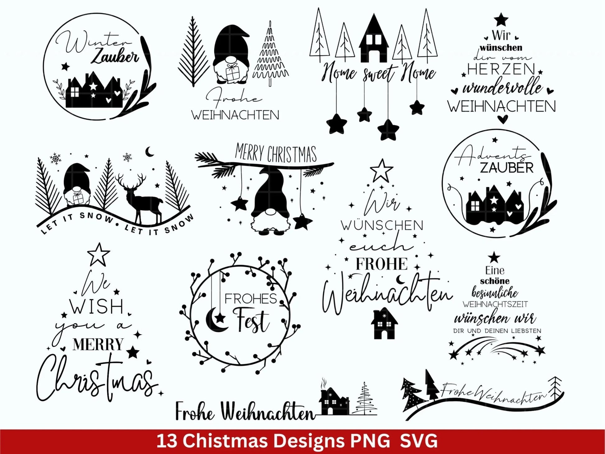 Weihnachten Plotterdatei Svg Png - Plotterdatei Home - Schriftzüge Weihnachten deutsch - Silhouette Cricut Download - Weihnachtshäuser - EmidaDesign