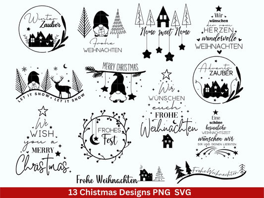 Weihnachten Plotterdatei Svg Png - Plotterdatei Home - Schriftzüge Weihnachten deutsch - Silhouette Cricut Download - Weihnachtshäuser - EmidaDesign