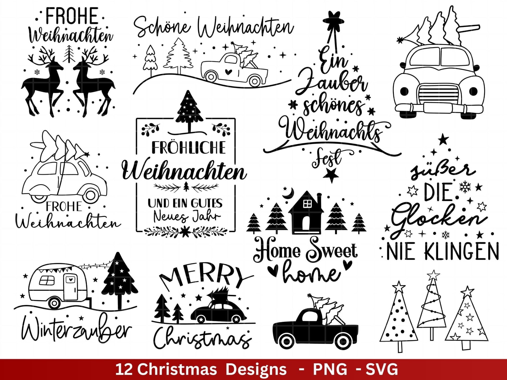 Weihnachten Plotterdatei Svg Png - Plotterdatei Home - Schriftzüge Weihnachten deutsch - Silhouette Cricut Download - Weihnachtshäuser - EmidaDesign