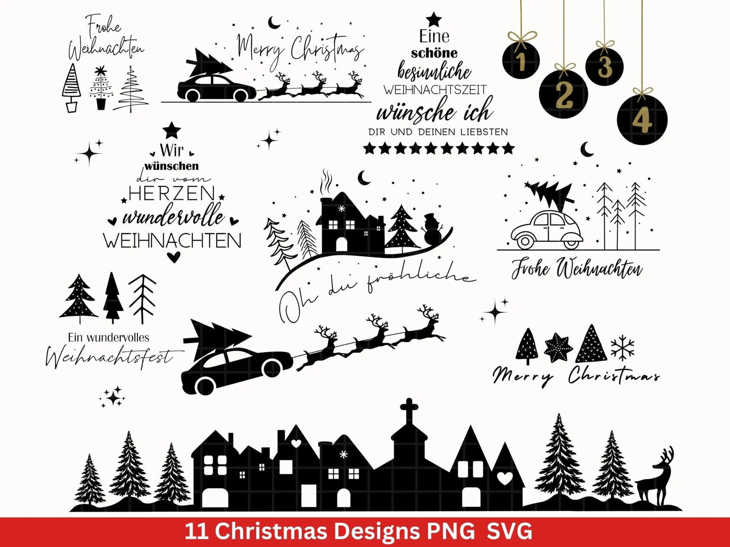 Weihnachten Plotterdatei Svg Png - Plotterdatei Home - Schriftzüge Weihnachten deutsch - Silhouette Cricut Download - Weihnachtshäuser - EmidaDesign