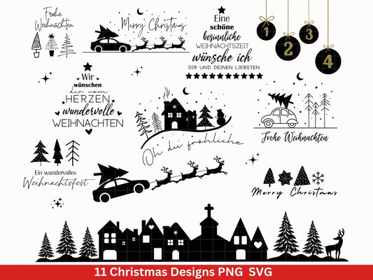 Weihnachten Plotterdatei Svg Png - Plotterdatei Home - Schriftzüge Weihnachten deutsch - Silhouette Cricut Download - Weihnachtshäuser - EmidaDesign