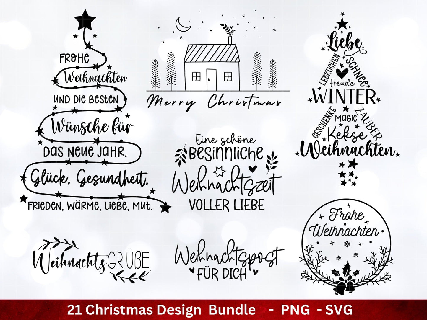 Weihnachten Plotterdatei Svg Png - Plotterdatei Tannenbaum - Schriftzüge Weihnachten deutsch - Silhouette Cricut - Frohe Weihnachten svg - EmidaDesign