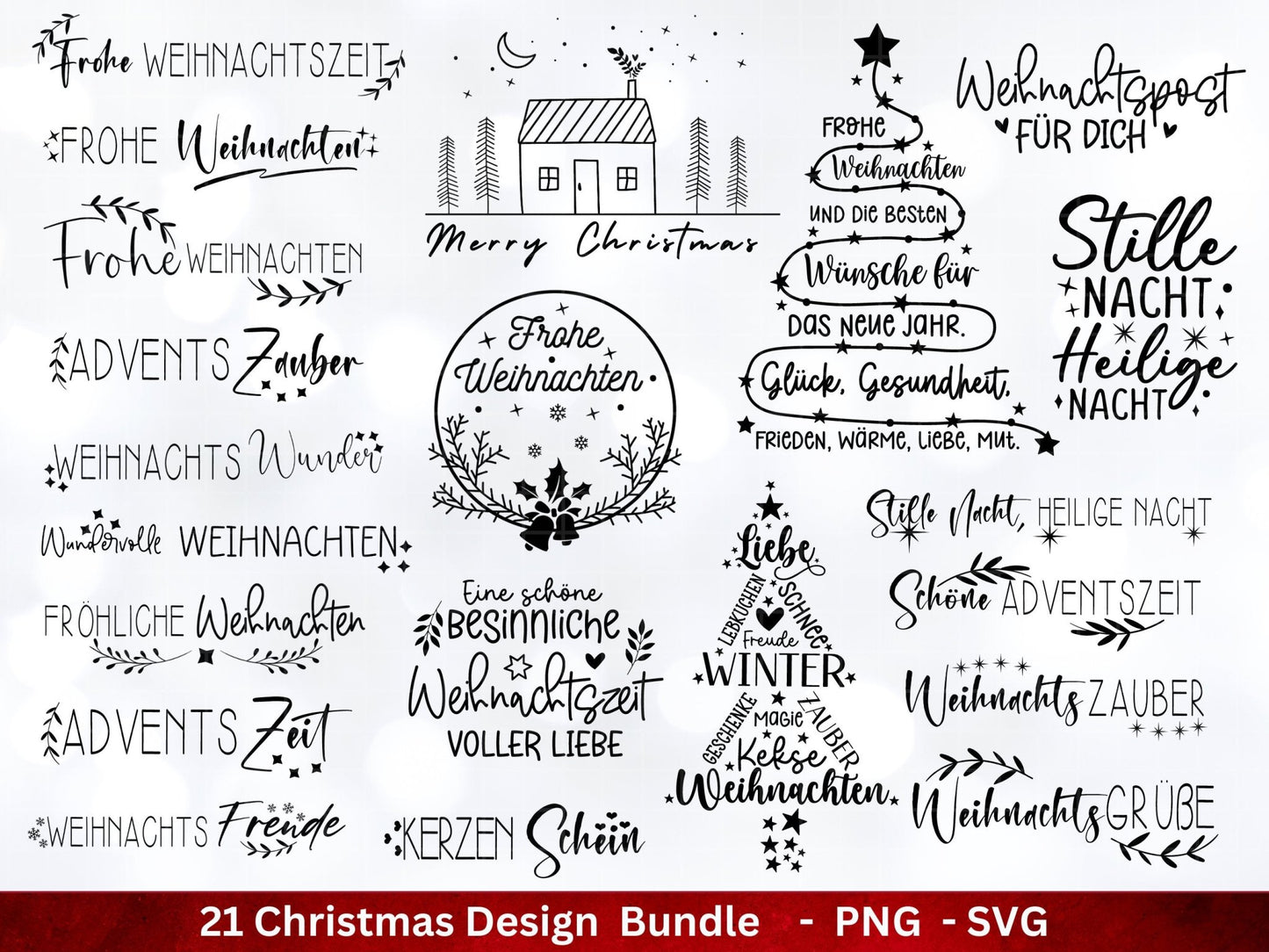 Weihnachten Plotterdatei Svg Png - Plotterdatei Tannenbaum - Schriftzüge Weihnachten deutsch - Silhouette Cricut - Frohe Weihnachten svg - EmidaDesign