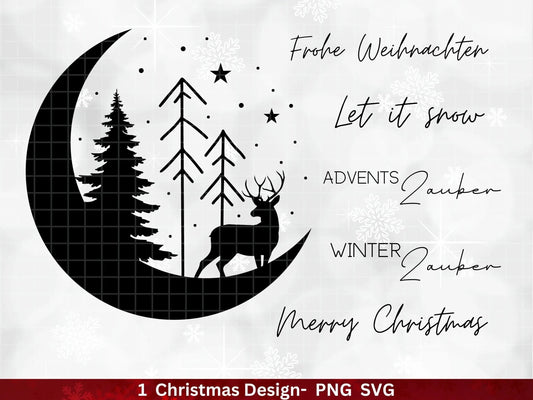 Weihnachten Plotterdatei Svg Png - Plotterdatei Weihnachten Mond - Schriftzüge Weihnachten deutsch - Silhouette Cricut Download - Tannebaum - EmidaDesign